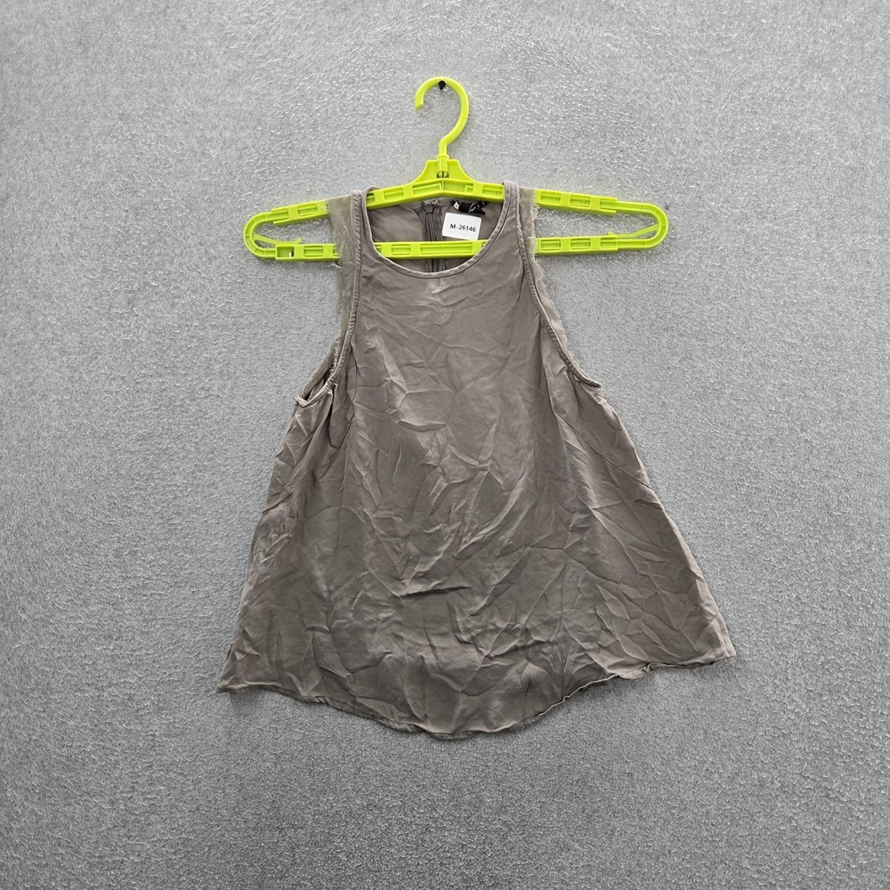 Theory Women Blouse P Taupe Silk Scoop Neck Sleeveless